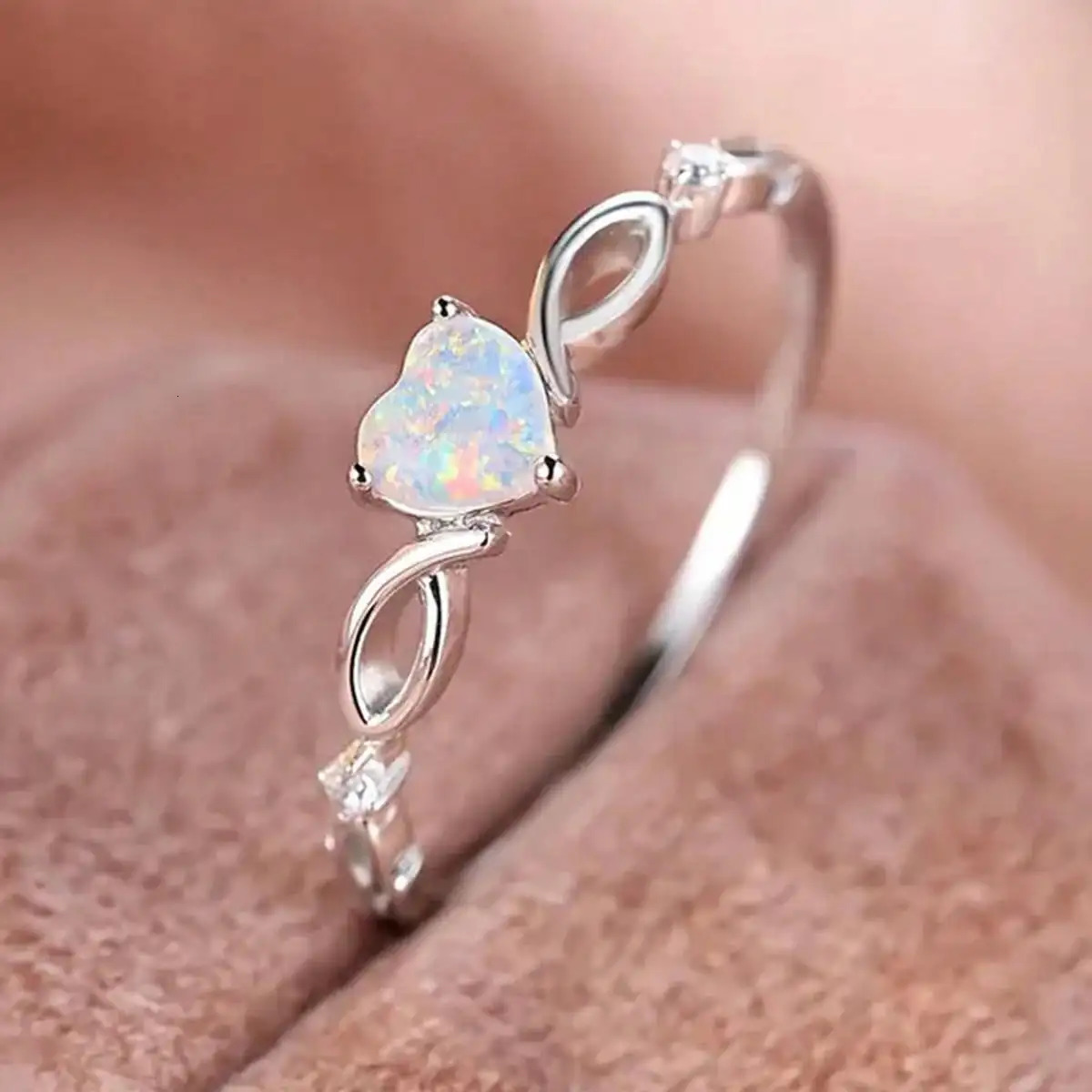 S925 sterling silver natural Australian gemstone set with diamond zircon small fresh heart ring for women as Mothers Day gifts 250730