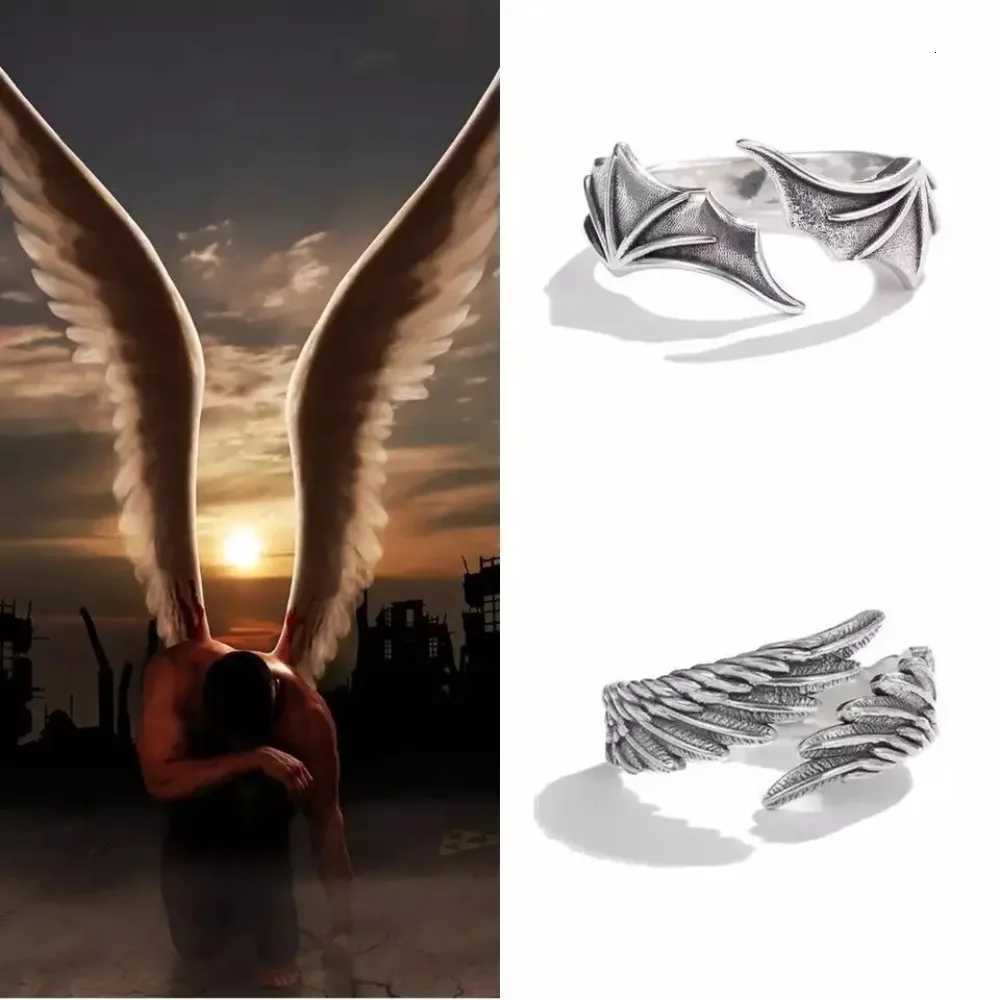 Retro Goth Black Color Angel Demon Wing Rings for Men and Women Personality Adjustable Stainless Steel Couple Rings Punk Jewelry XJ250802