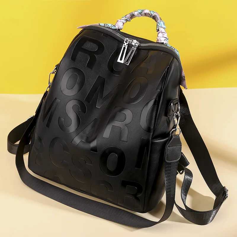 1 piece Womens PU Leisure Backpack with Plain Letter Embossing Sense of Design Hand Strap Scarf Large Capacity Mom Bag Co Z250802