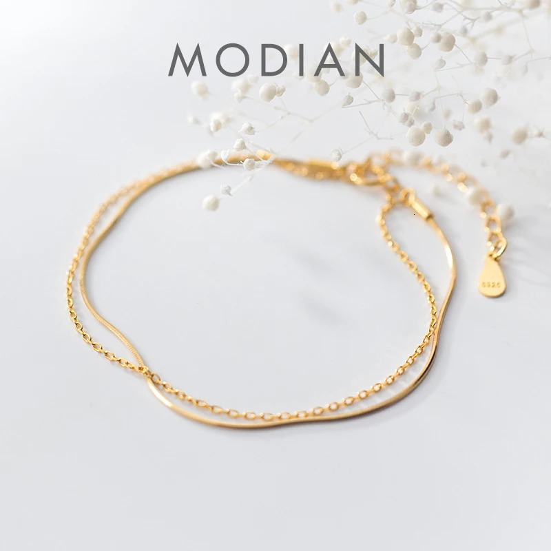 Modian 925 Sterling Silver Gold Color Double Layer Naked Chain Bracelet for Women Fashion Link Chain Original Fine Jewelry 250729