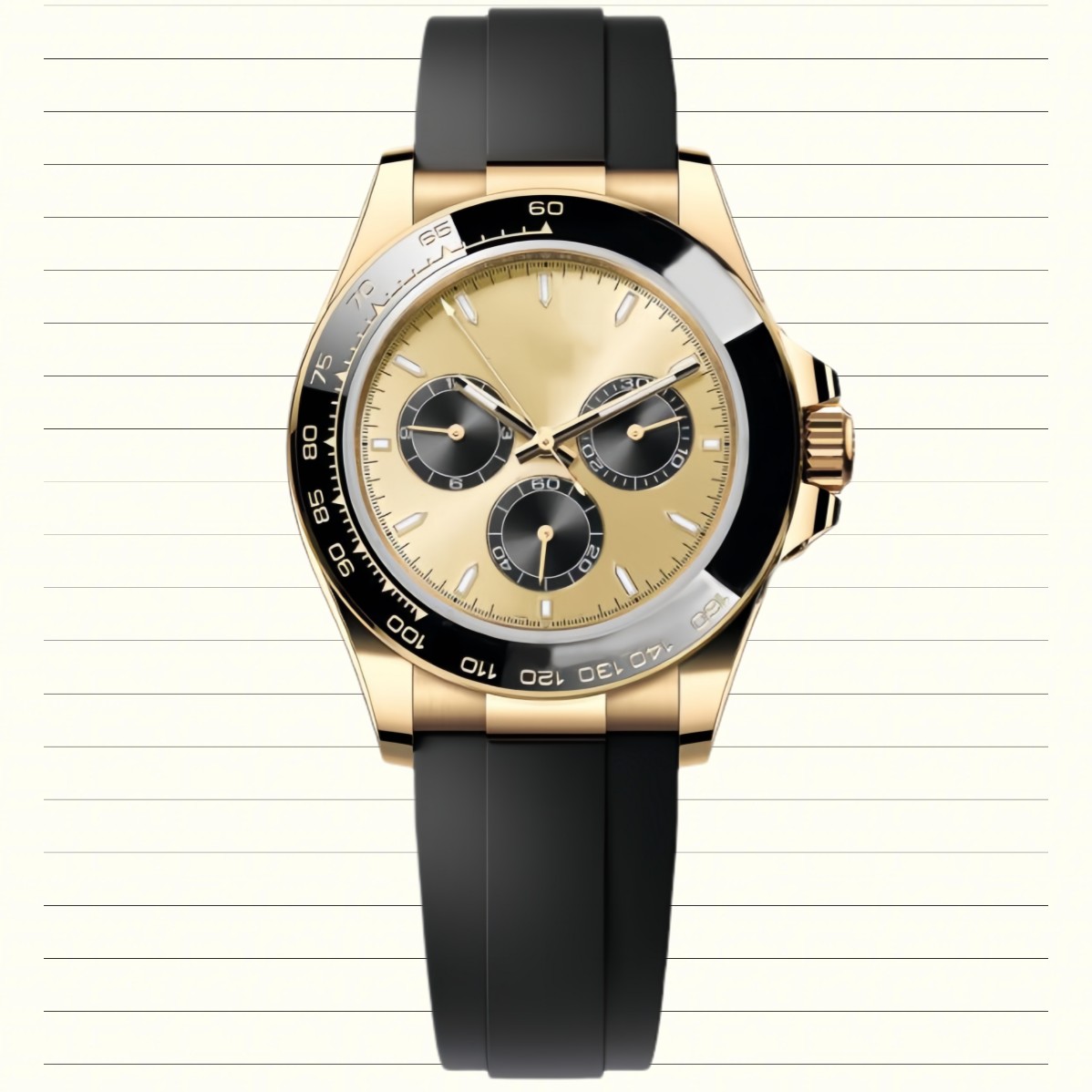 Men's New Luxury Automatic Watch 7750 Movement Chronograph Designer Watch 40MM Gold Dial Mechanical Fashion Rubber Classic Style Color Luminous