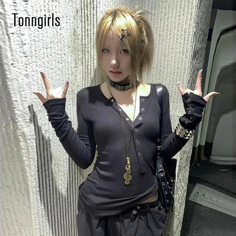 Tonns Y2k Japanese T Shirt Women Lace Long Sleeve Print Graphic Tops Streetwear American Retro 90s Crop Tops Autumn Tshirts 250728