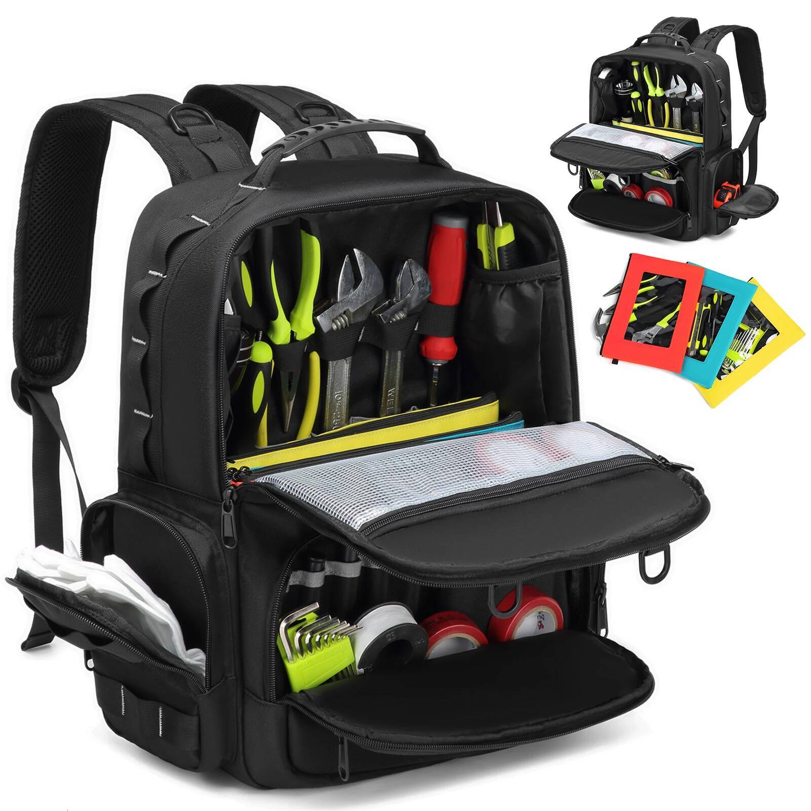 Backpack Heavy Duty for Men Storage With 3 Pouches Organizer Electrician Plumber Maintenance Worker Tool Bags high-quality