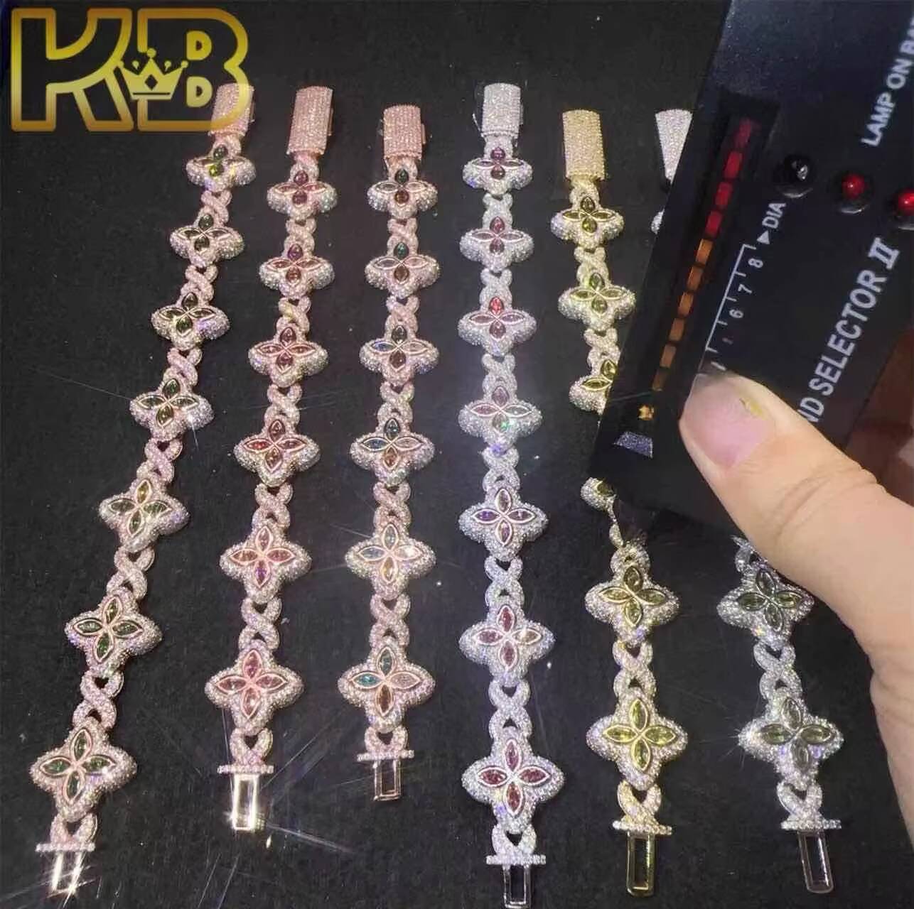 New Design Iced Out Colors Moissanite Cuban Link Chain Sterling Silver 925 Moissanite 15mm Bracelets Hip Hop Jewelry