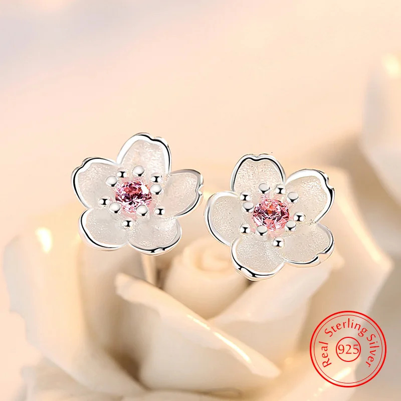 Real 925 Sterling Silver Crystal Jewelry Flower Stud Earrings For Women XY0202 250729
