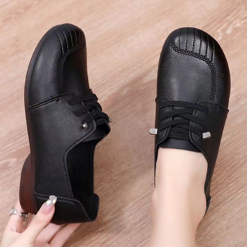 Spring Middle-aged Women's Comfortable Sole Non-tiring Elderly Genuine Soft Leather Mom Work Oxford Single Shoes ddmythur
