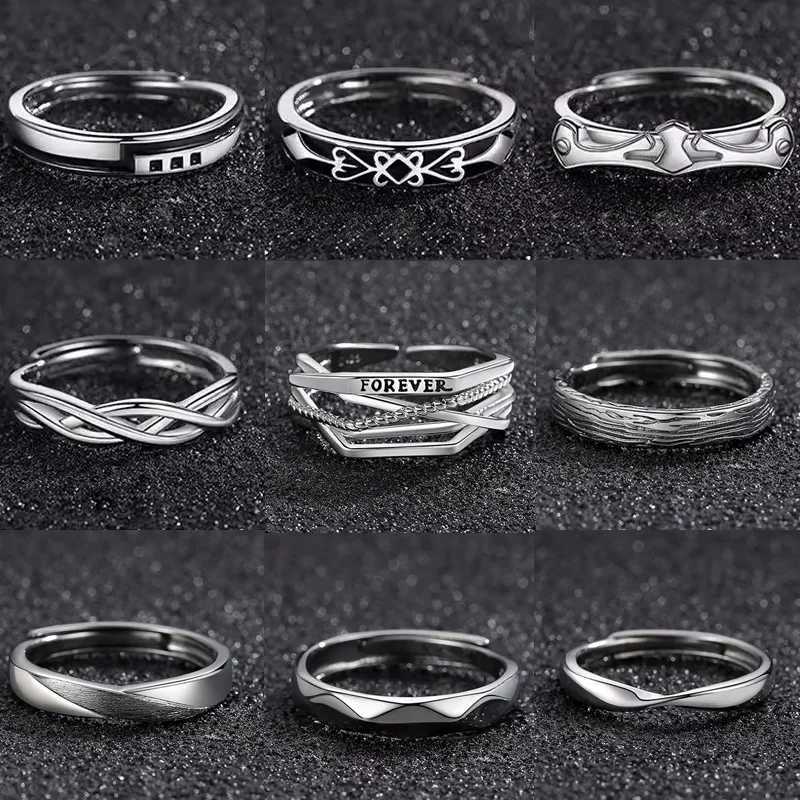 1Pcs 9 Styles New In Copper Vintage Geometry Silver Color Ring for Men Women Unisex Statement Opening Adjustable Ring Jewelry XJ250802