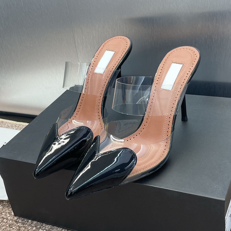 designer heels High Heel Heart Mules Slippers Sandal Designer Sildes Women Sandals Love Heels Heart Patent Calfskin Pointed Toes Glitter Crystal Dre