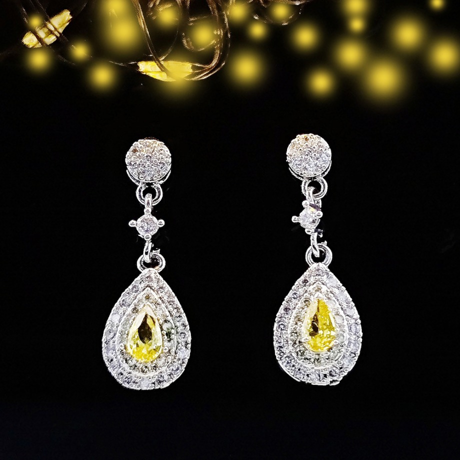 Designer Earrings Water Droplet Yellow Crystal Pendant Inlaid Zircon Earring Elegant Style Earrings Woman Lover Luxury Jewelry
