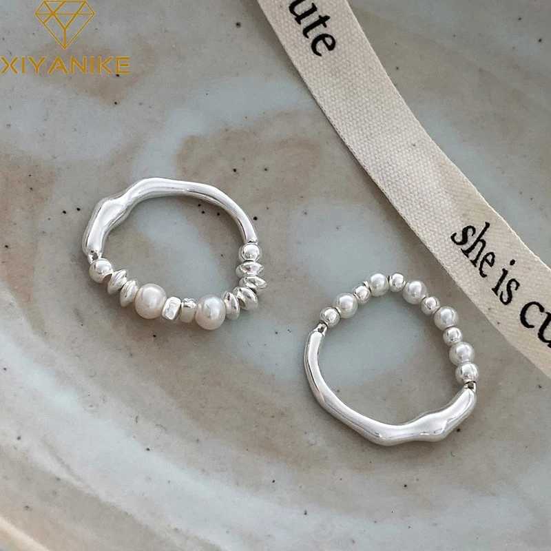 Asymmetrical Beads Pearl Elastic Cord Rings For Women Girl Luxury Korean Fashion New Jewelry Gift Party Womens RingXJ250802