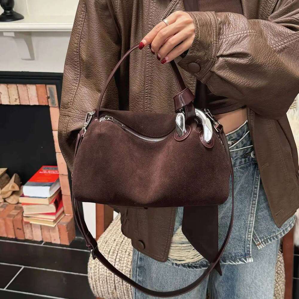 Upgrade Version Dark Red Coffee Matte Suede Leather Pillow Tote High Quality Women's Handbag Winter Autumn Female Shoulder Bag 250731