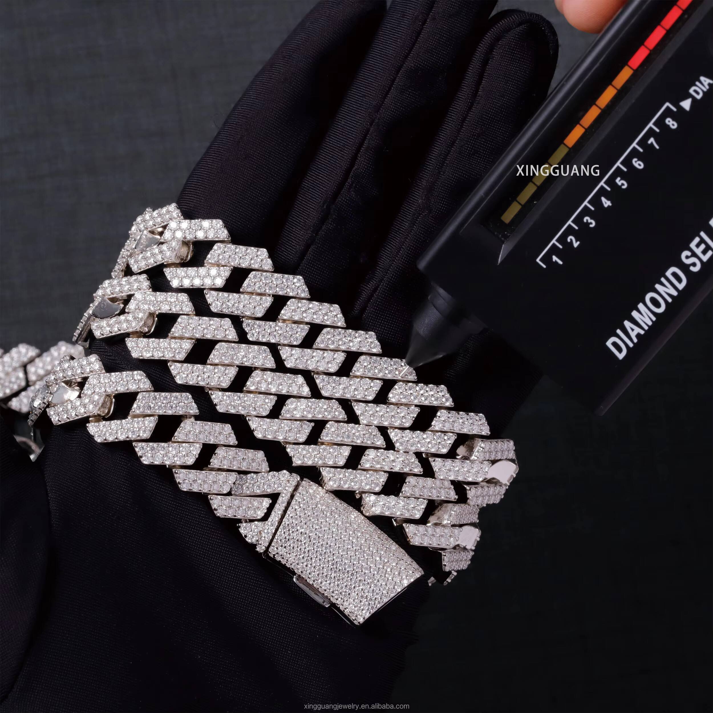 Fine Cuban Chain 8mm 10mm 12mm 2rows Iced Out VVS Moissanite Diamonds White Gold Plated Solid Silver Hip Hop Bracelet Jewelry