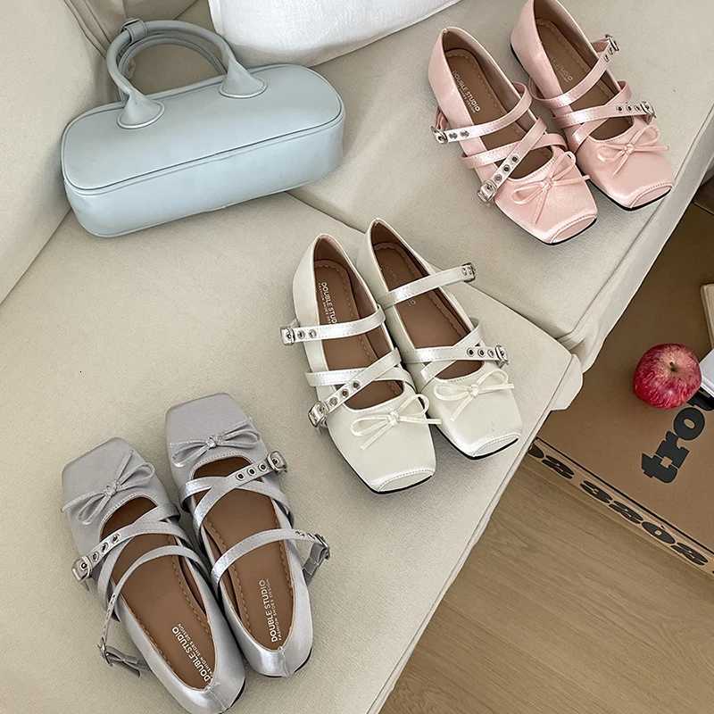 Summer Knot Flat Mary Jane Wen Cfort Soft Sole Ladies Elegant Square Toe Dress Ballet Shoes Y250802