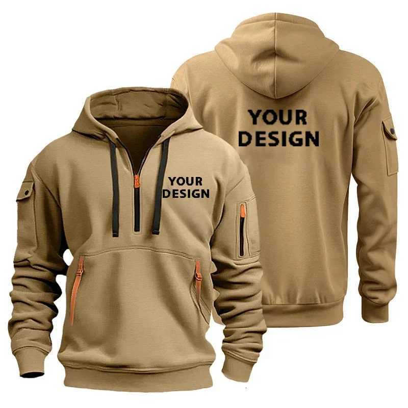 European New Mens Sports Zipper Arm Pocket Loose Casual Sweatshirt Customize Your Dropped Shoulder Hooded Jacket Pullover X250802