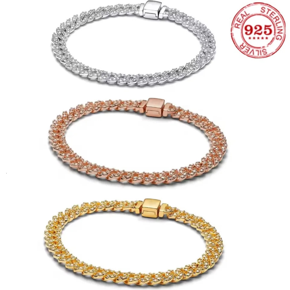 100% elegant 925 sterling silver fitted original sparkling zircon chain bracelet womens DIY birthday gift jewelry 250730