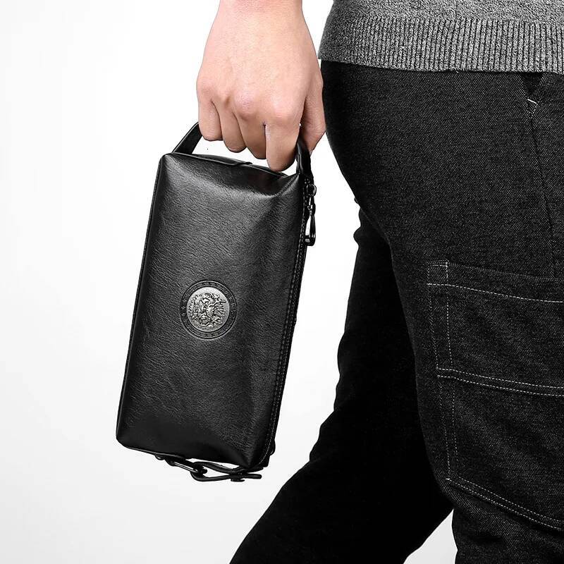 High Quality Solid Color Cowhide Men's Brand Handbag Wallet Card Bag Bag For Men Sacoche Homme Bolso Hombre Necessaire Clutch