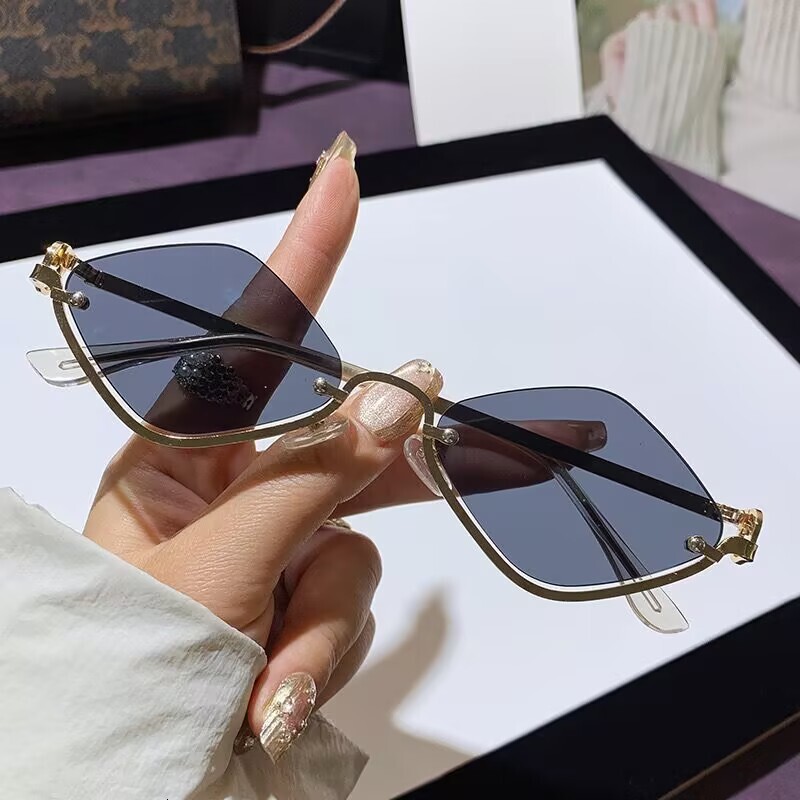 Free Shipping 2025 New Designer Sunglasses Half-frame Diamond-shaped Sun Protection Glasses Metal Women's Sunglasses Fashion Small Frame High-e