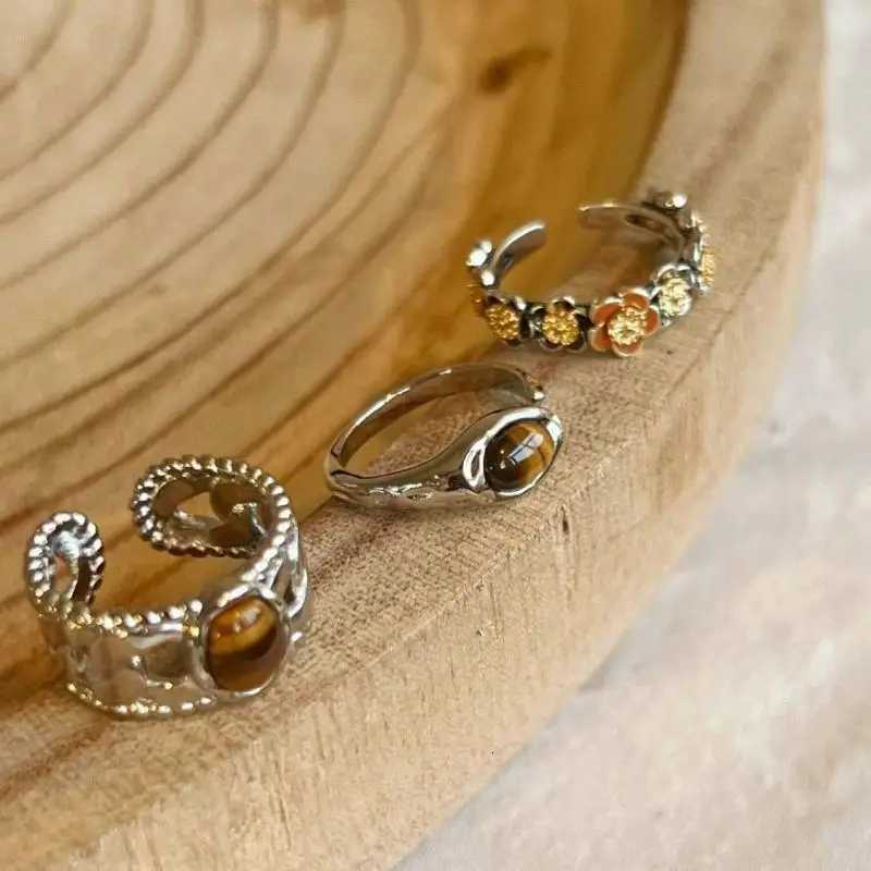 Vintage Brown Tiger Eye Stone Rings for Women Men Silver Color Irregular Round Opening Ring Aesthetic Jewelry Gift Free Shipping XJ250802