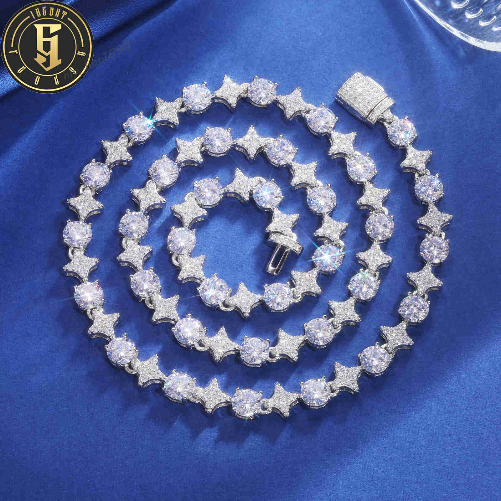 Wholesale Fashion Jewelry Luxury Design Brass 8mm moissanite Diamond Iced Out Halo Star Tennis Chain Necklace for Men Women Gift