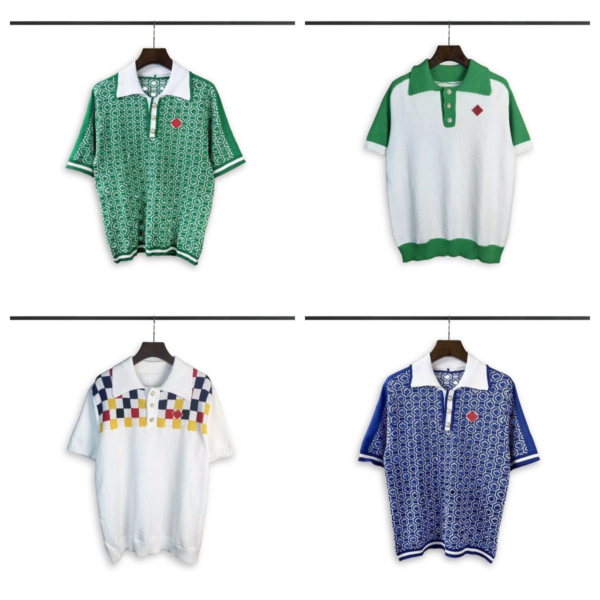 New Men's Knitted Short Sleeve Top Designer T-shirt Pearl Knitted Button Color blocked Knitted Sweater Hawaii Sweater