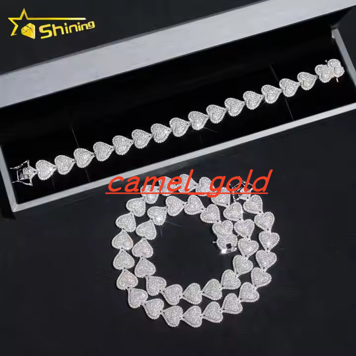 GRA Certificate Men Hip Hop Moissanite Bracelets Pass Diamond Tester 925 Silver 13MM Heart Moissanite Cuban Link Chain