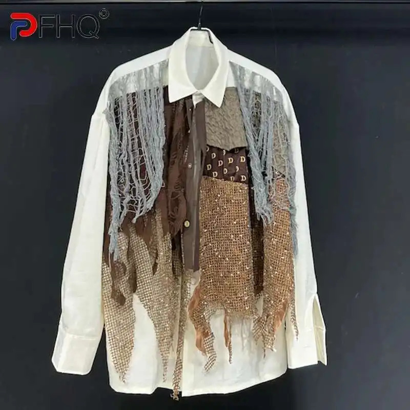 PFHQ Multi-layer Long Sleeved Shirt Autumn Loose Niche Fashion Patchwork Contrast Color Male Tops 21Z5854 250801