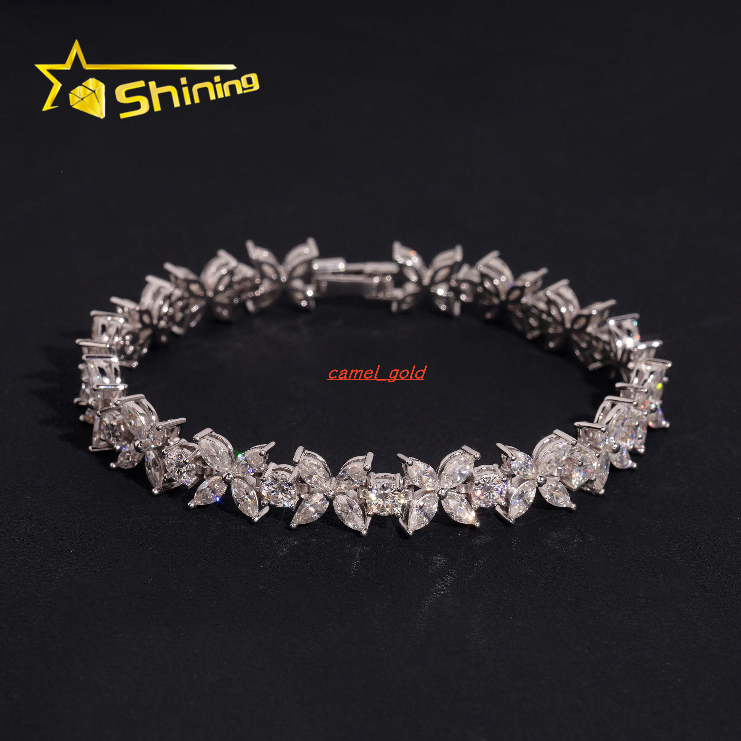 Flower Design VVS Moissanite Pass Diamond Test Grace Bracelet 925 Sterling Silver Gold Plated Tennis Chain Bracelet