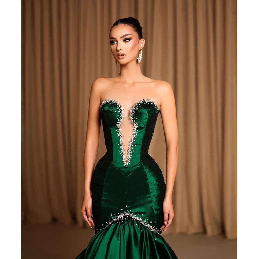 Dark Green Strapless Prom Dress Sleeveless Mermaid Evening Gowns For Elegant Women Formal Custom Made New Arrival Vestidos De Novia