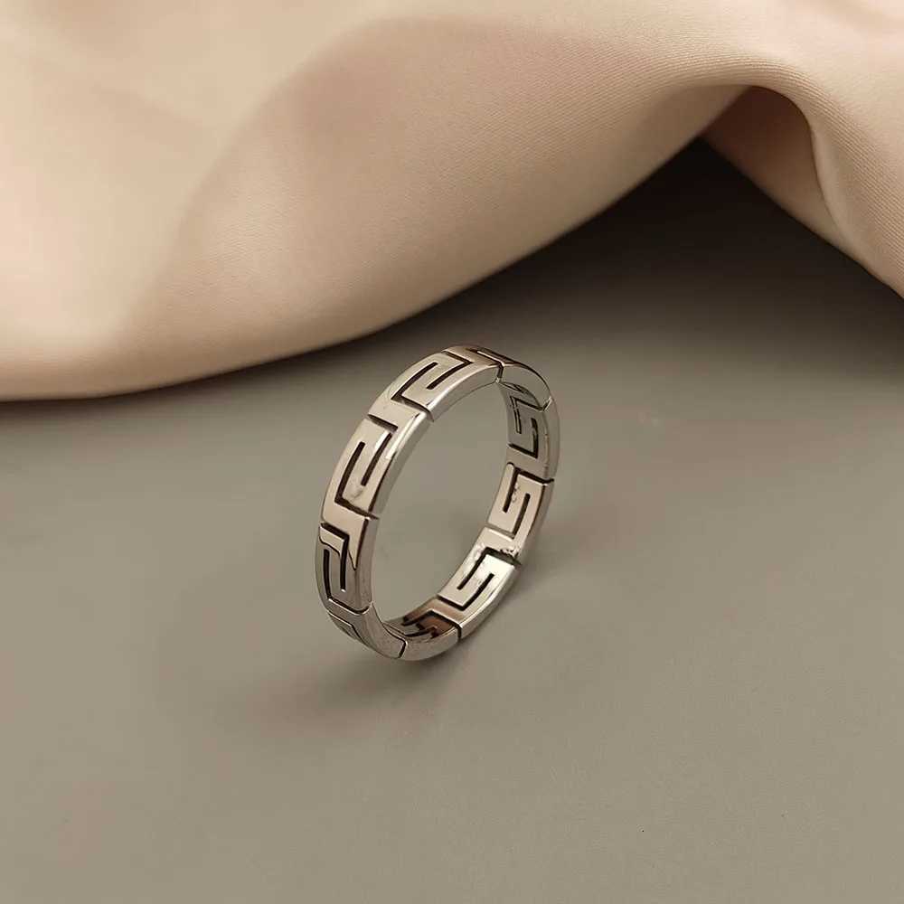 Creative - Greek Key Pattern Stainless Steel Finger Ring High Quality Waterproof Jewelry Gift for Friends XJ250802