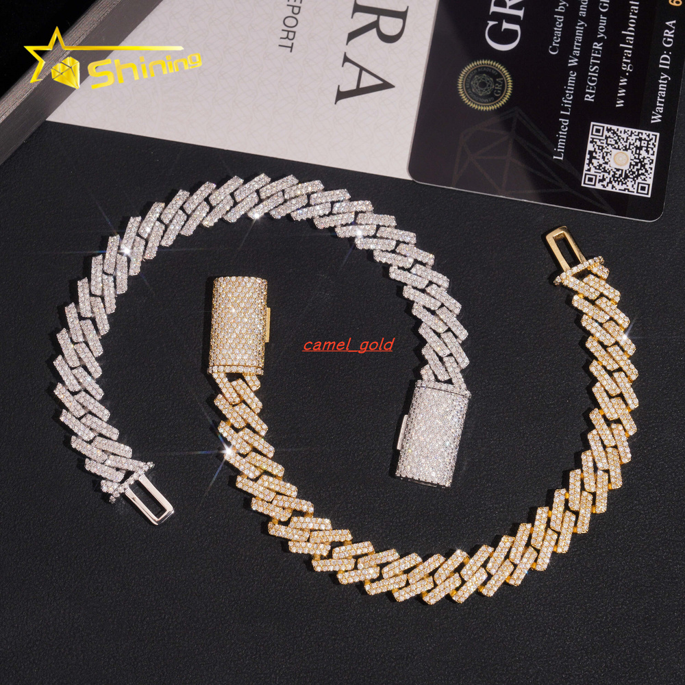 Pass Diamond Tester Solid Silver 925 Gold Plated Hip Hop Jewelry Cuban Link Bracelet 10mm Iced Out Miami Cuban Bracelet