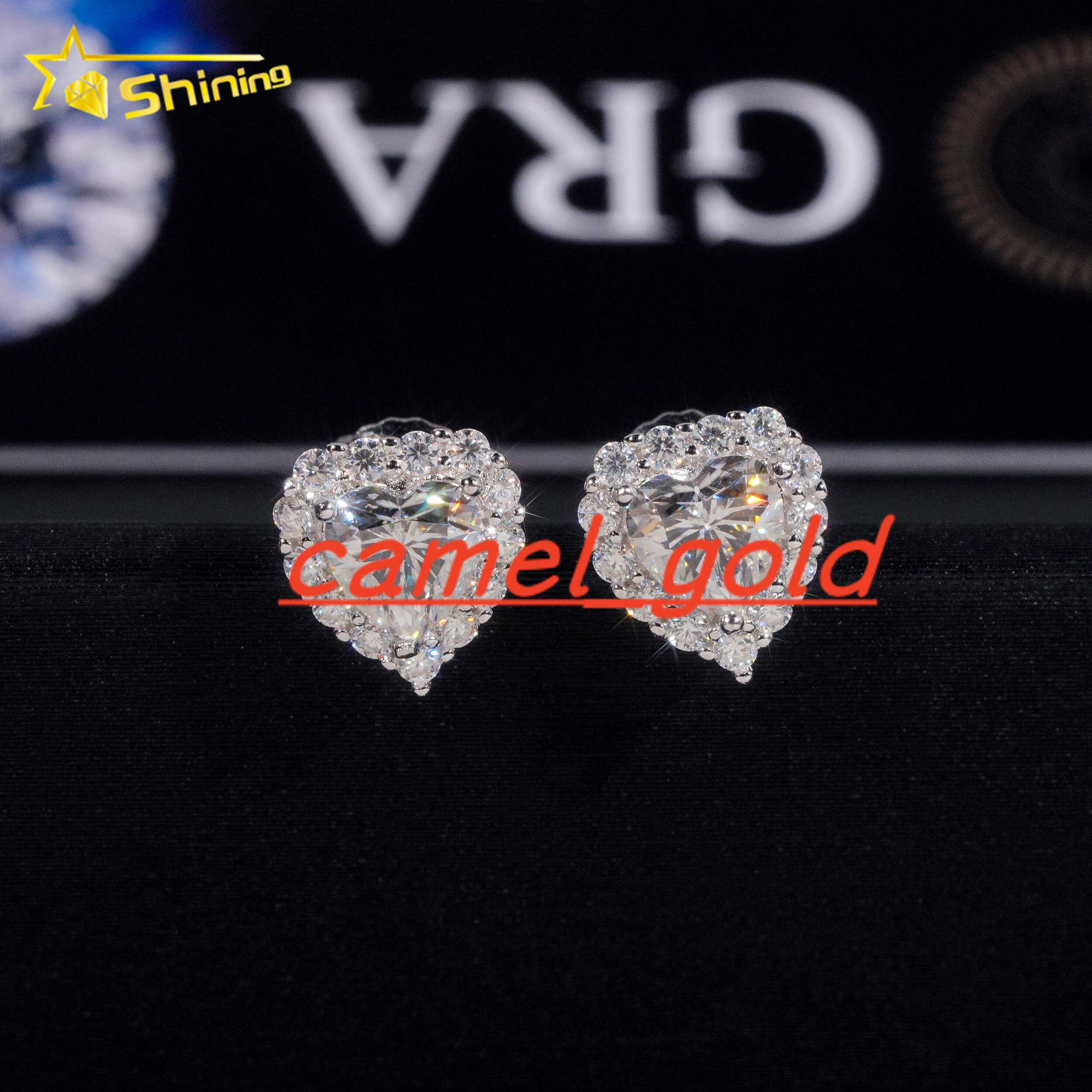 Hip Hop Jewelry Pass Tester GRA Certified Stocks Brilliant Diamond 925 Sterling Silver Moissanite Stud Earrings Heart Earrings