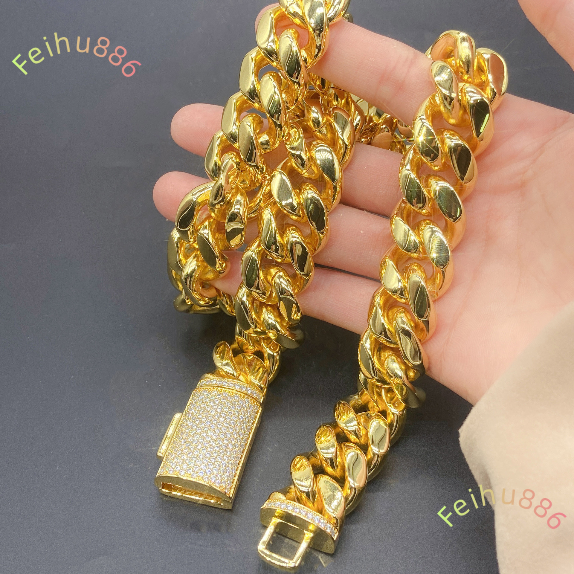 Wholesale Luxury Iced Out Cuban Link Chain 12-14 mm Moissanite 925 Silver Necklace for Men Hip Hop Gift 16K GOLD Platinum Plated