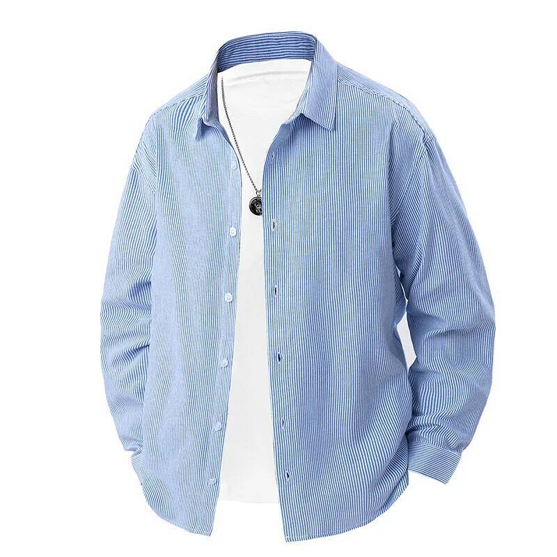 Spring Autumn Men's Striped Casual Shirts Lapel Loose Sports Shirt Male Long Sleeve Streetwear Blouse Handsome Simple Tops Man