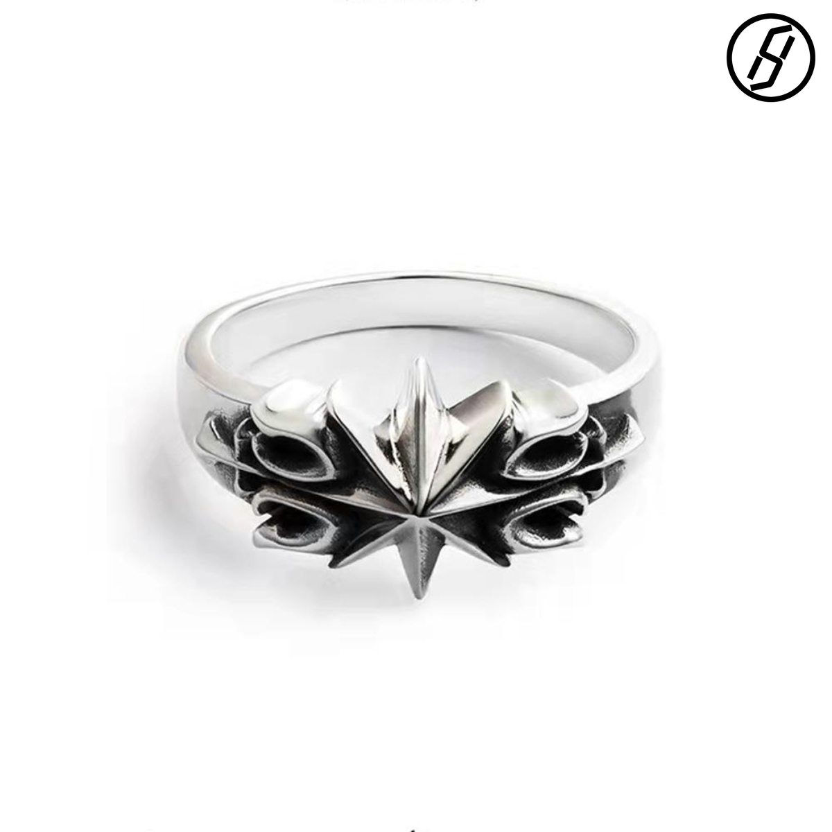 European and American Jewelry Titanium Steel Hexagram Ring Plain Silver Retro Personalized Ring Niche Design Jewelry Factory Wholesale Hip-hop Ring