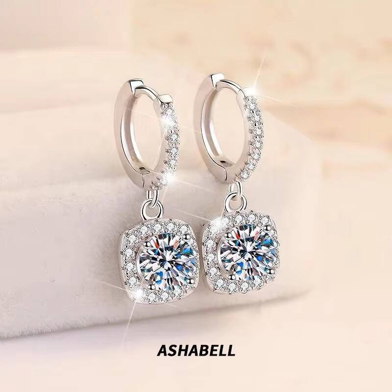 Luxury 925 Sterling Silver square Wrapped Moissanite Earring Hooks Heavy Duty Non-fading Non-allergic Earring for Women