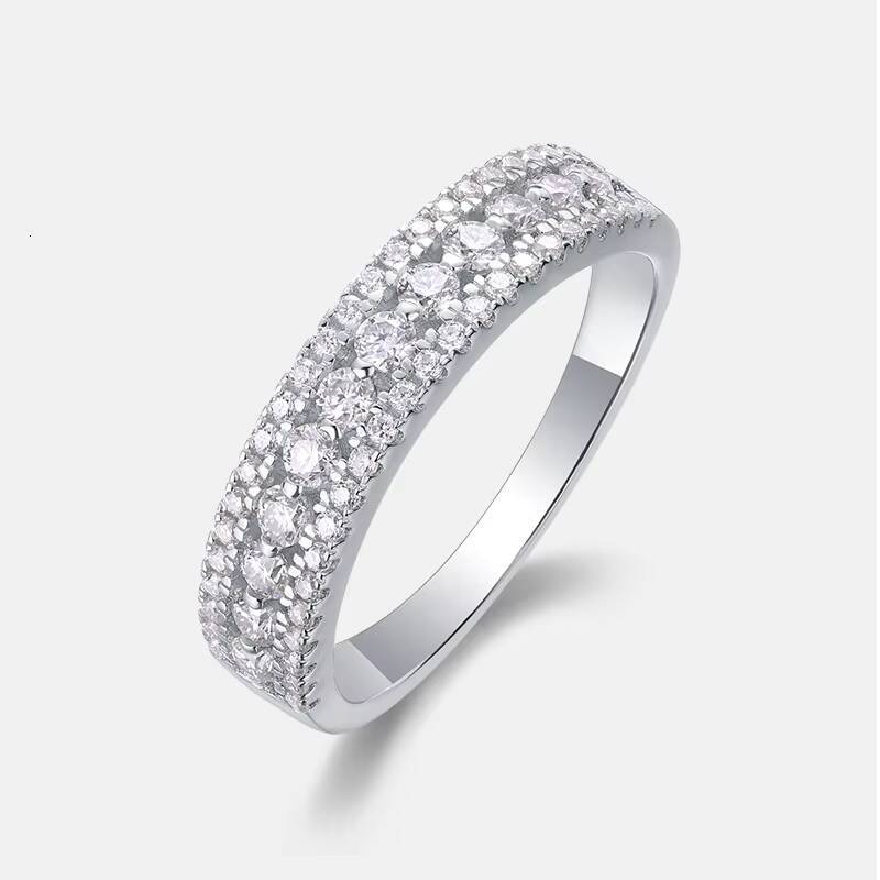 Hot New Products Classics Design S925 Sterling Silver Ring Three Rows Iced Out Sparkling Moissanite Wedding Ring