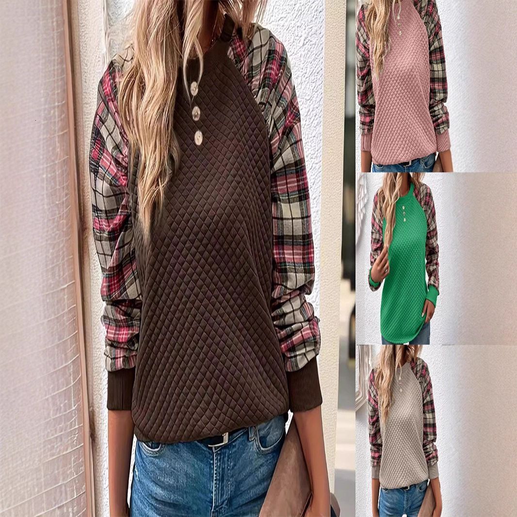 Free Shipping Designer Hoodie 2025 Amazon Women's Fashion Diamond Pattern Patch Long Sleeved Round Neck Casual Sportswear For Women