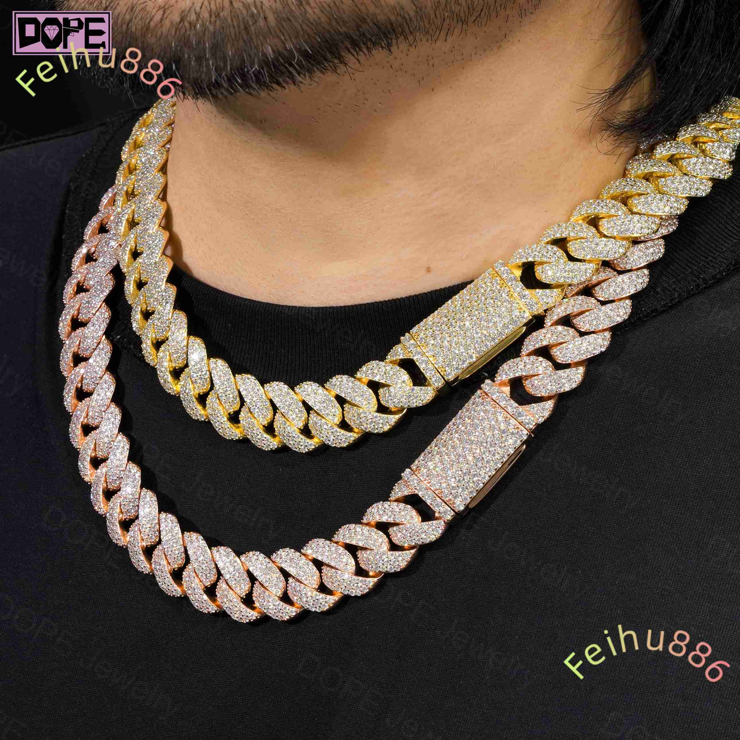 Hiphop 20mm Cuban Link Chain Chunky Heavy 925 Silver Iced Out Buss Down Miami Moissanite Cuban Chain