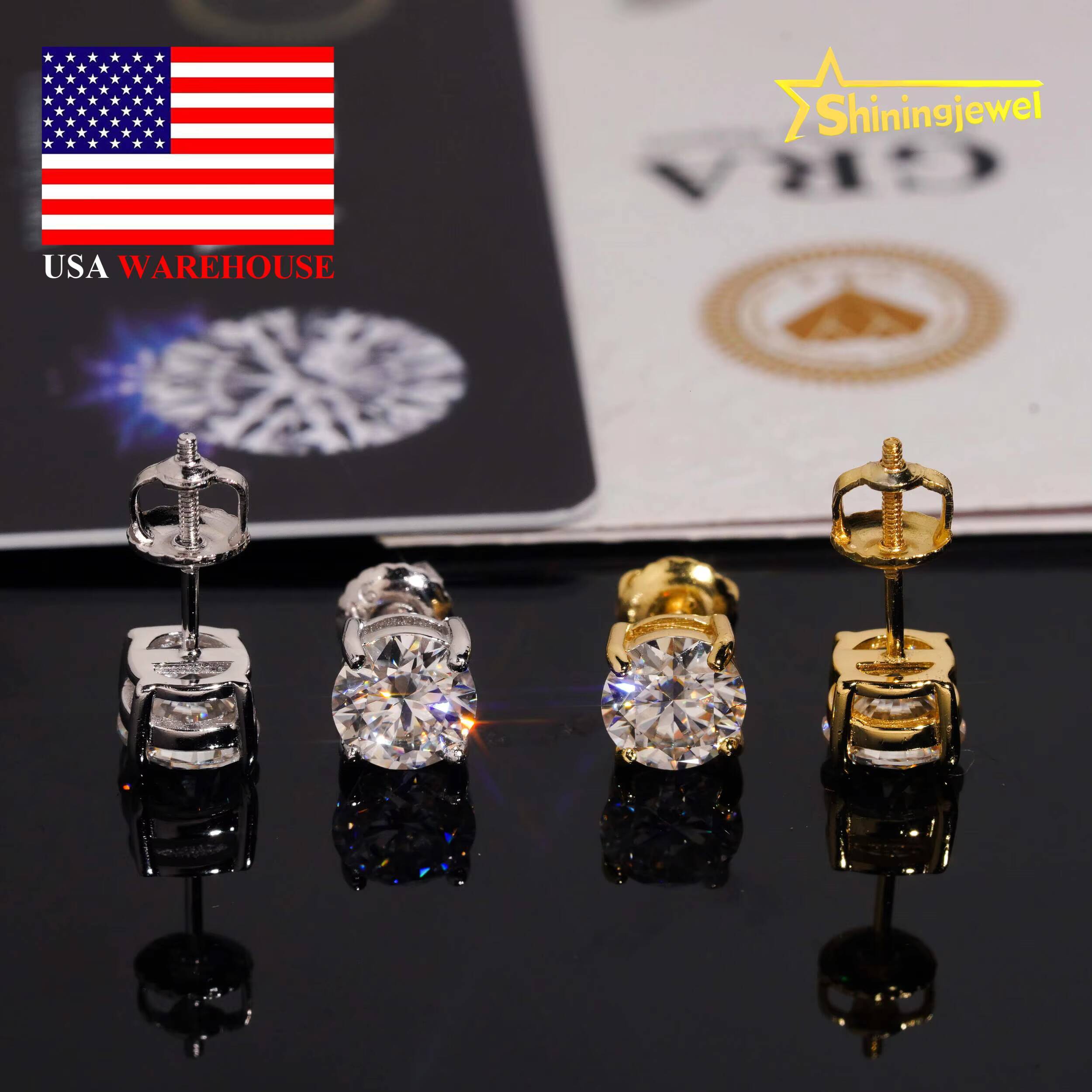 USA Warehouse Ready to Ship Pass Diamond Tester GRA Fashion Diamond Jewelry VVS Moissanite Hip Hop Stud Earrings