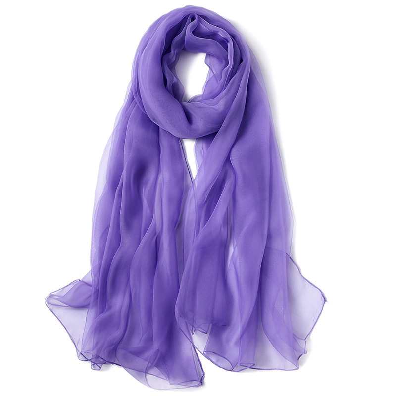 K1559 Silk scarf women's versatile spring and autumn long summer sun protection shawl chiffon solid color scarf large beach multifunctional gau