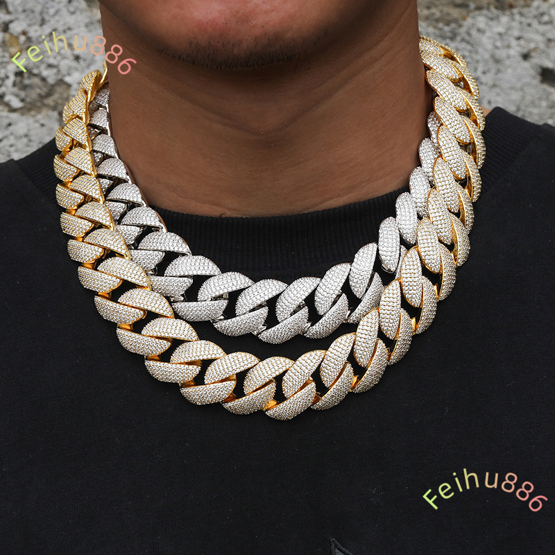 Luxury Iced Out 18K Gold Plated 20mm Cuban Link Chain Hip Hop 5 Rows Moissanite Diamond Cuban Chain Necklace for Men