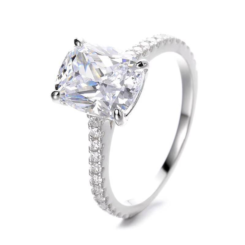 Pass Diamond Tester Luxury D Color Moissanite Halo Womens Radiant Cut Square Ring With 925 Sterling Silver GRA Wedding Gift