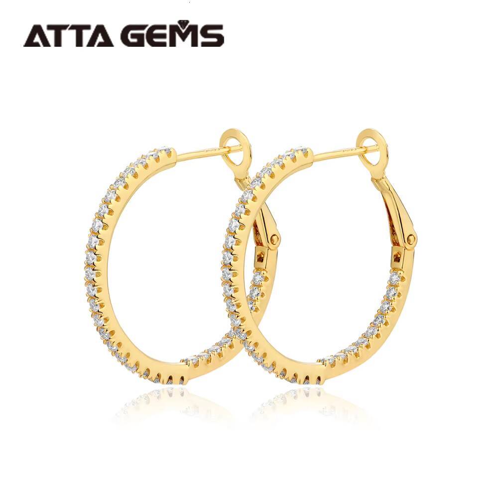 Atta 18k Gold Plated D Color VVS Round Cut Moissanite Hoops Earrings Fine Jewelry for Her With GRA Certificate