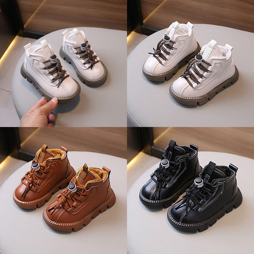 Winter Kids Snow Boots Thick Plush Warm Boys Cotton Shoes Walkfashion Fashion Toddler Leather Boots Waterproof Children Short Boots Sizes 21 - 30 W0
