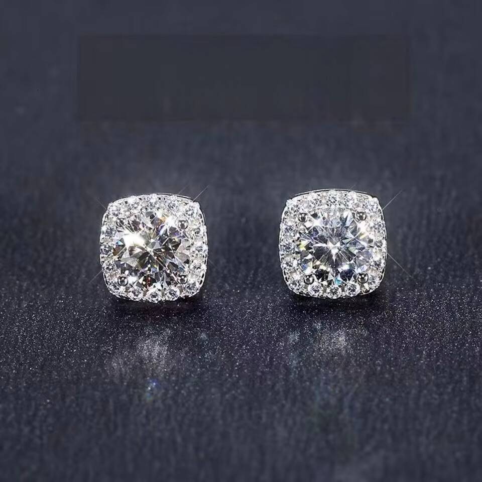 No Tariffs Classic 2.32 Carat Square Moissanite 925 Sterling Silver Stud Earrings for Women Men