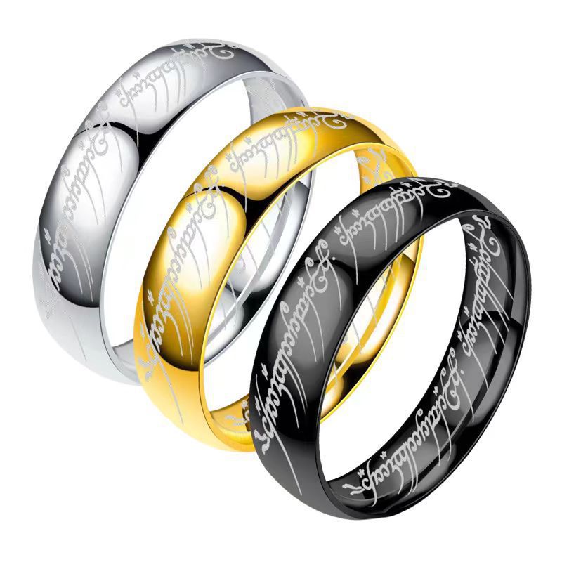 Gold Plated Stainless Steel 'Lord of the Rings' Themed European Finger Ring - Unisex Sizes 6-13 Color Non-Fading-image-406762487