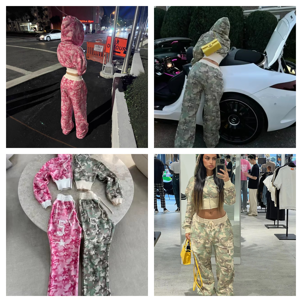 2025 New Fashion Trend Y2k Sportswear Two Piece Set Women Hip Hop Punk Camo Short Slim Zipper Hoodie Casual High Waist Sports Pants
