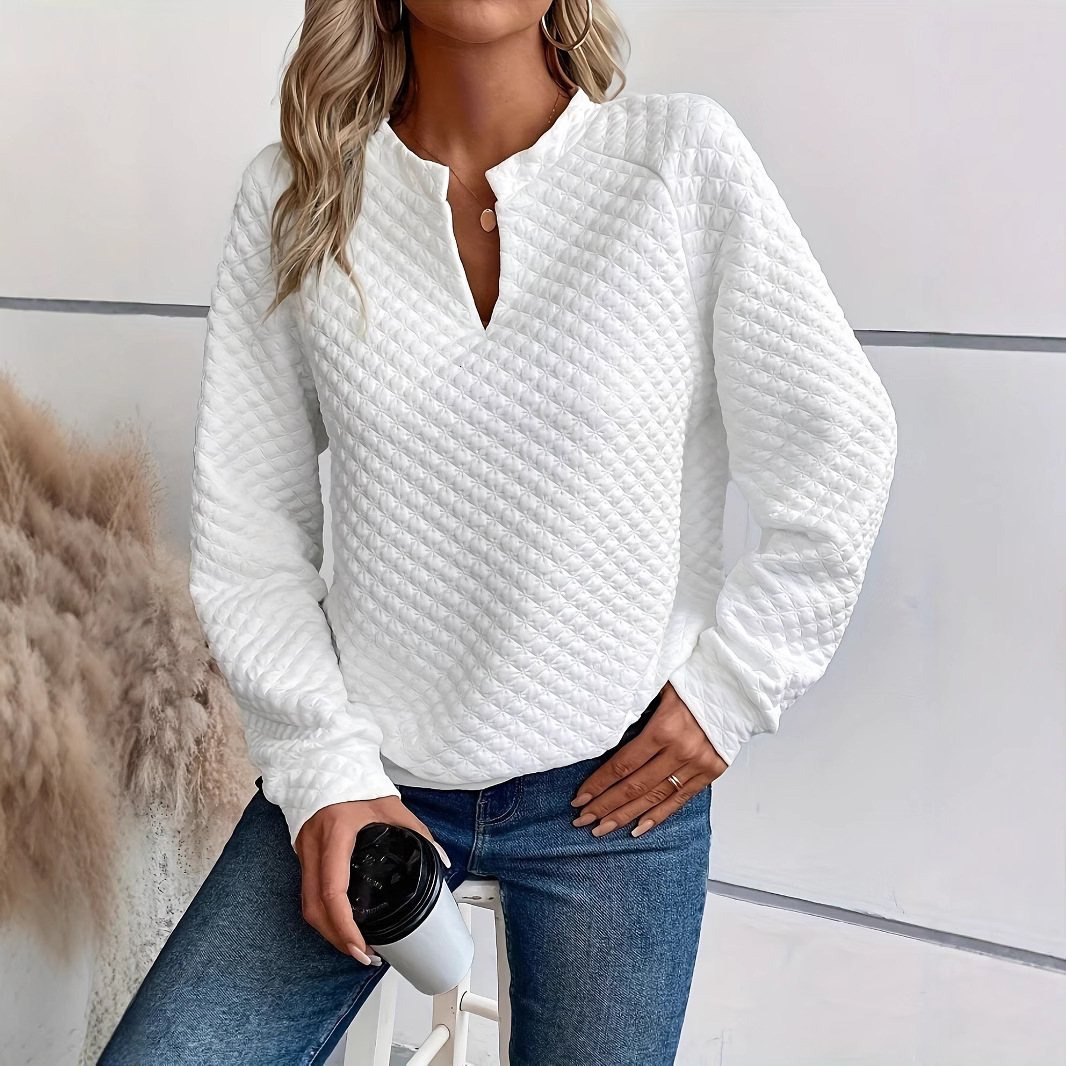 Free Shipping Designer Hoodie For Autumn 2025, New Solid Color Deep V-neck Patch Long Sleeved Women's Casual Sportswear