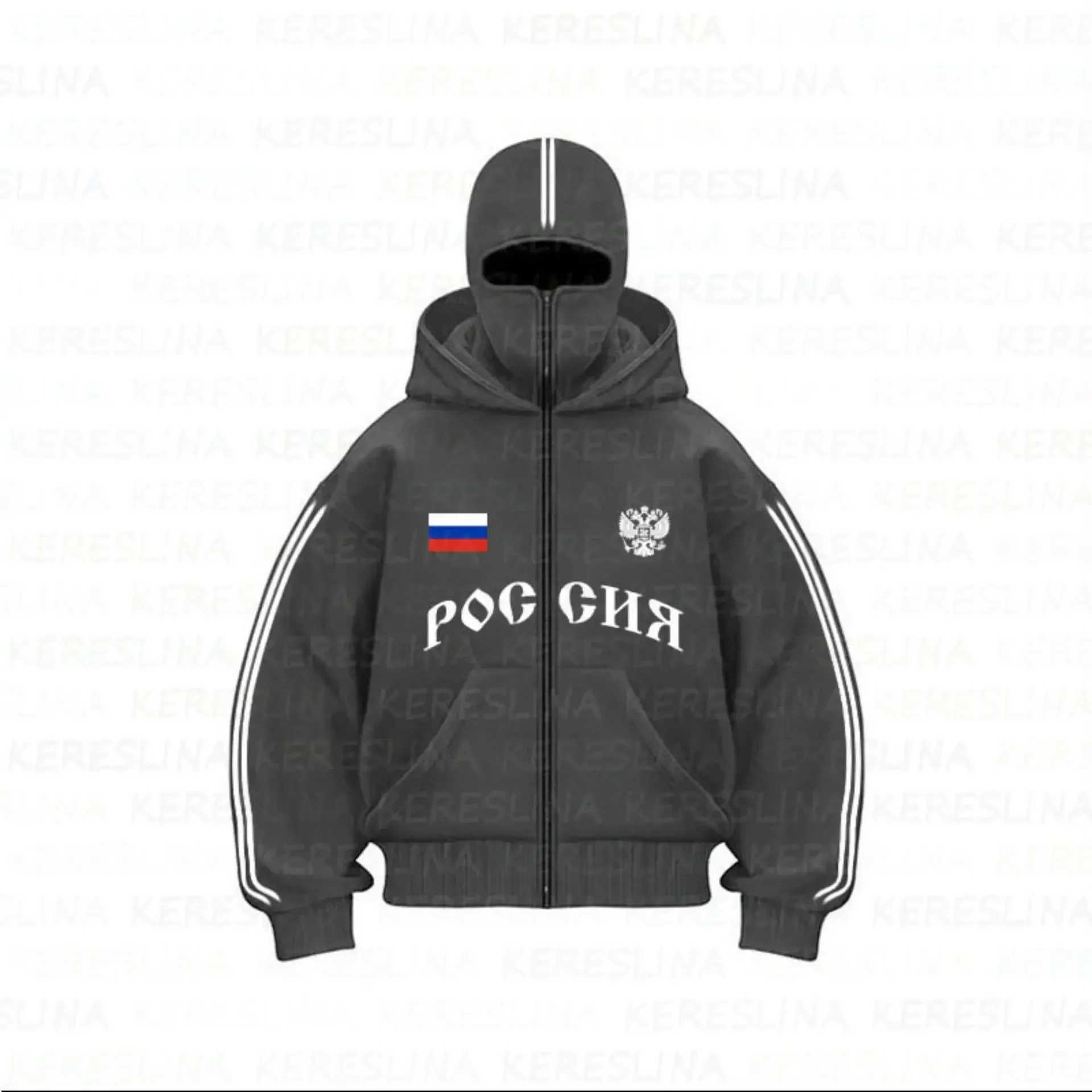 Streetwear Russia Retro Zipper Hoodies Y2K Men Women Hip Hop Letter Graphics Vintage Double Layer Oversized Hoodies Sweatshirts J250802PQW3