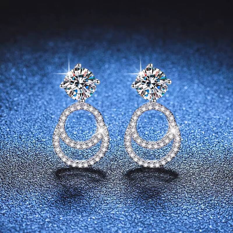 Luxury 925 Sterling Silver 1ct D Color Moissanite Earrings Full Diamond Trendy Style for Womens Wedding